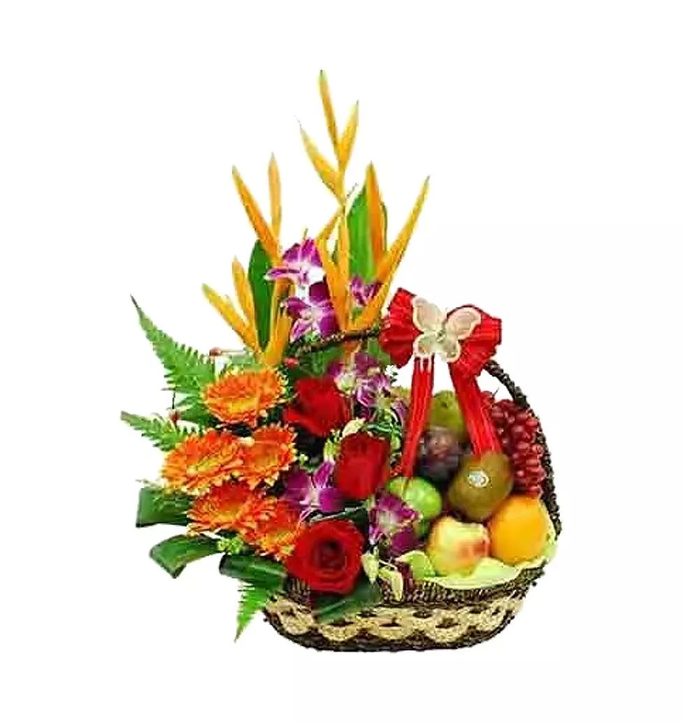 Classically Styled Sweet Sensations Fruit N Flower Basket