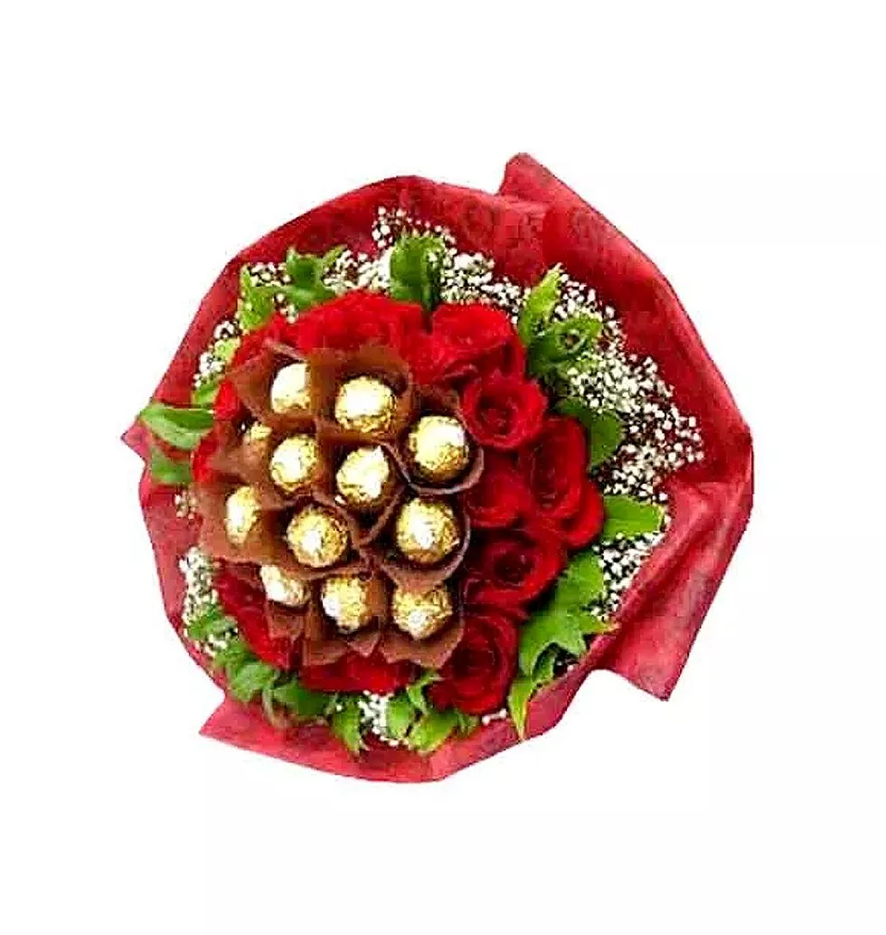 Outstanding Combination of Chocolates and Red Roses