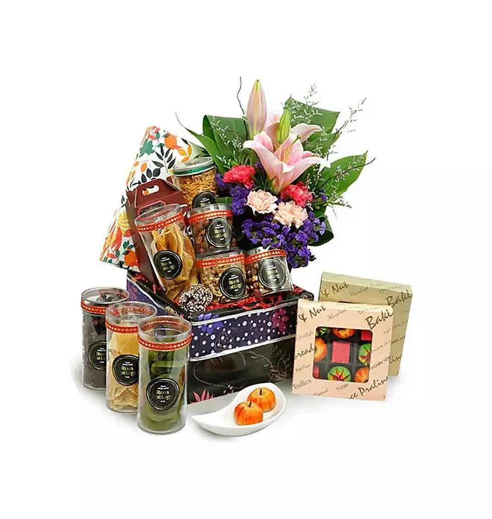 Attractive Deepavali Hamper Decorated with Flowers