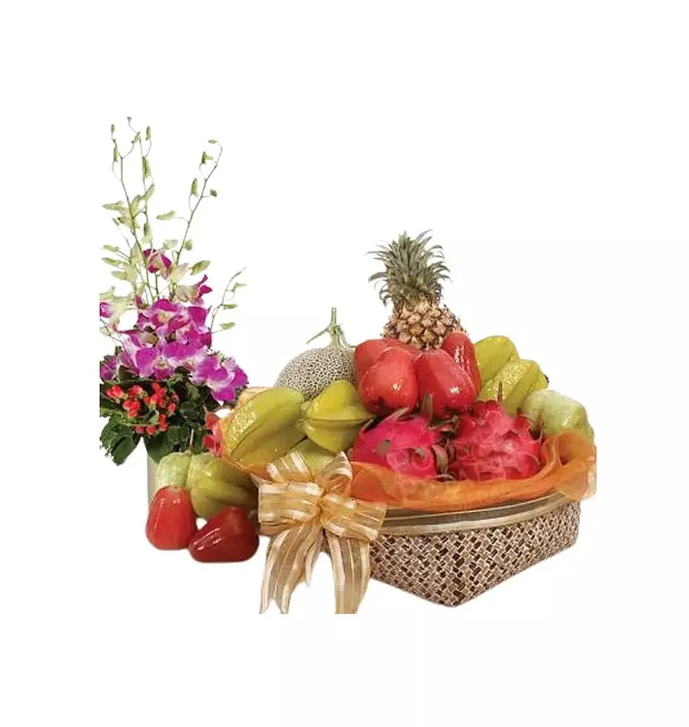 Assorted Fruits and Orchids Arrangement