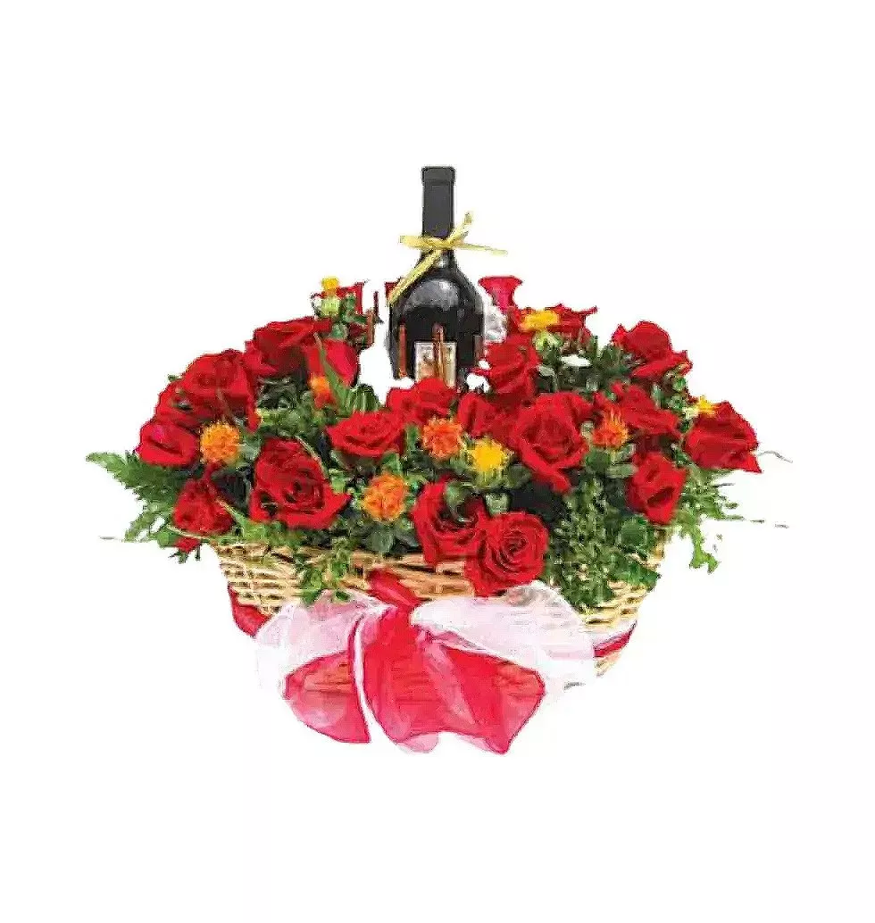 Arrangement of Roses and Wine