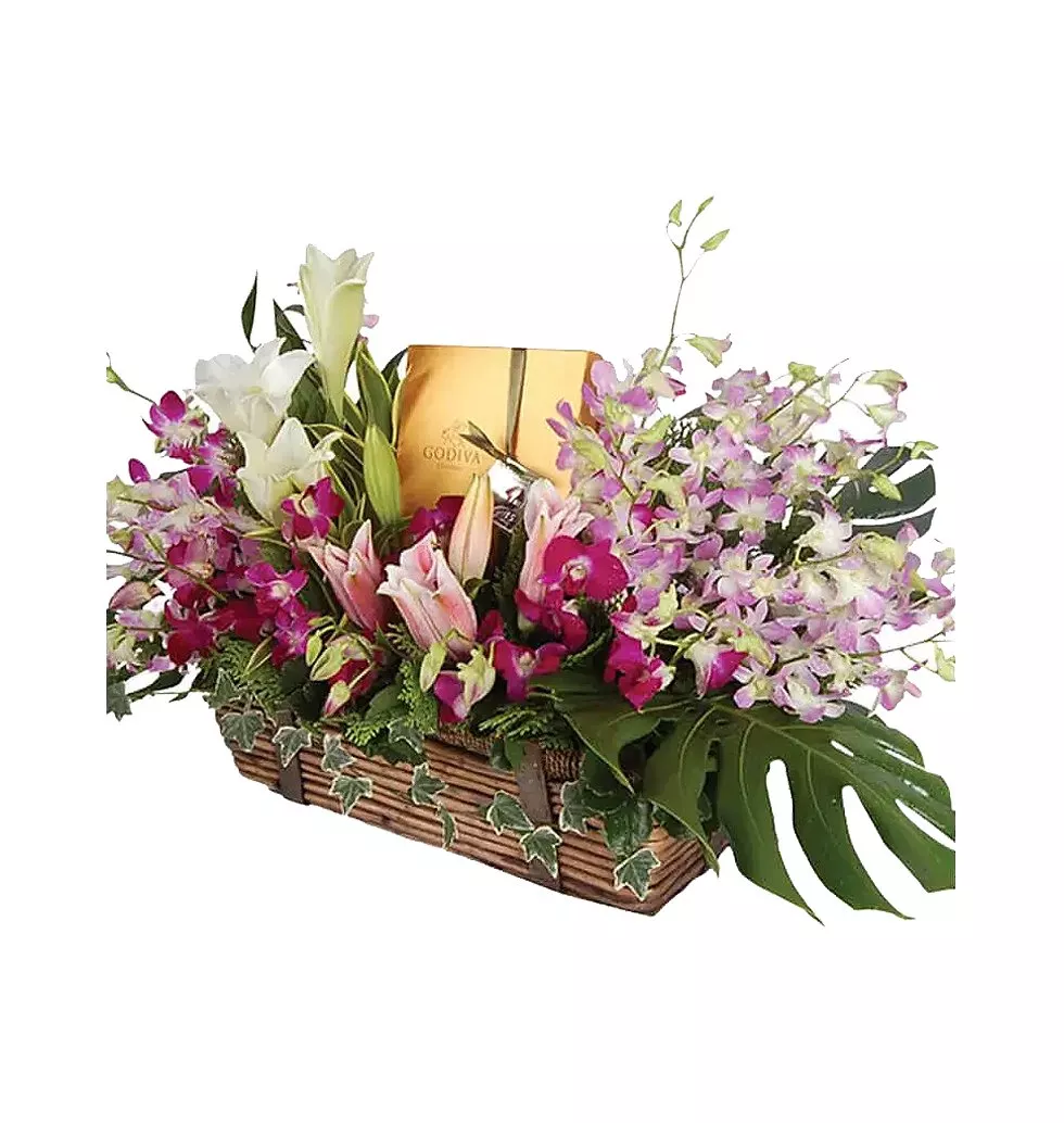 Godiva and Beautiful Floral Basket