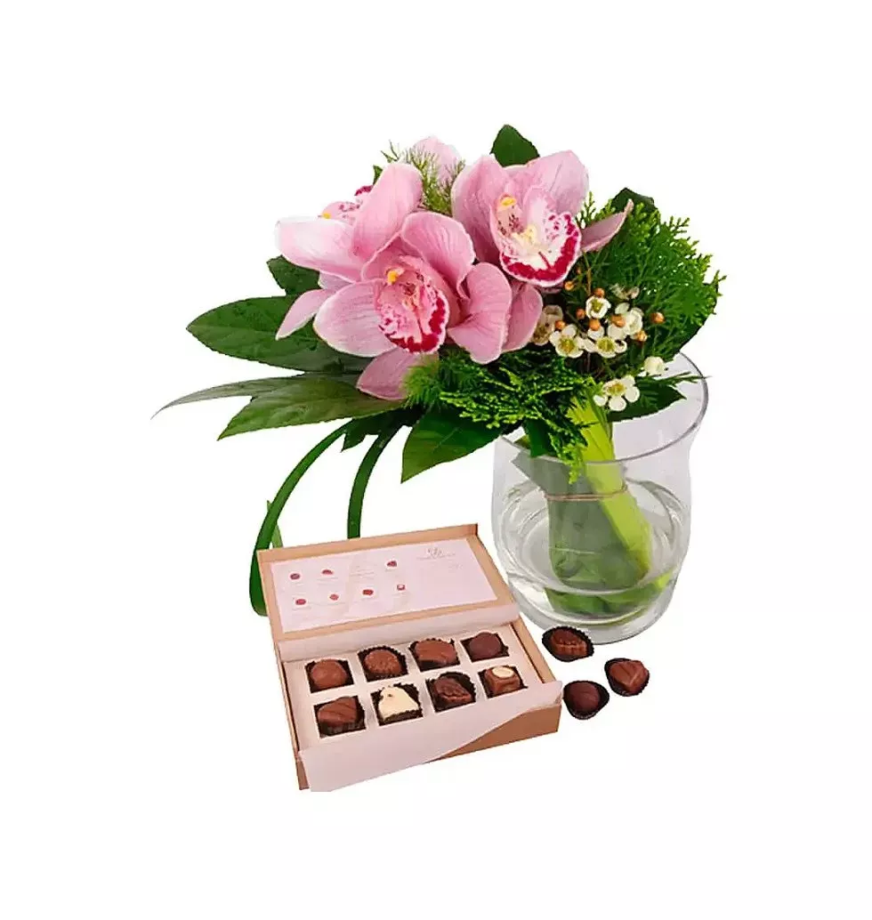 Box of chocolates and flowers