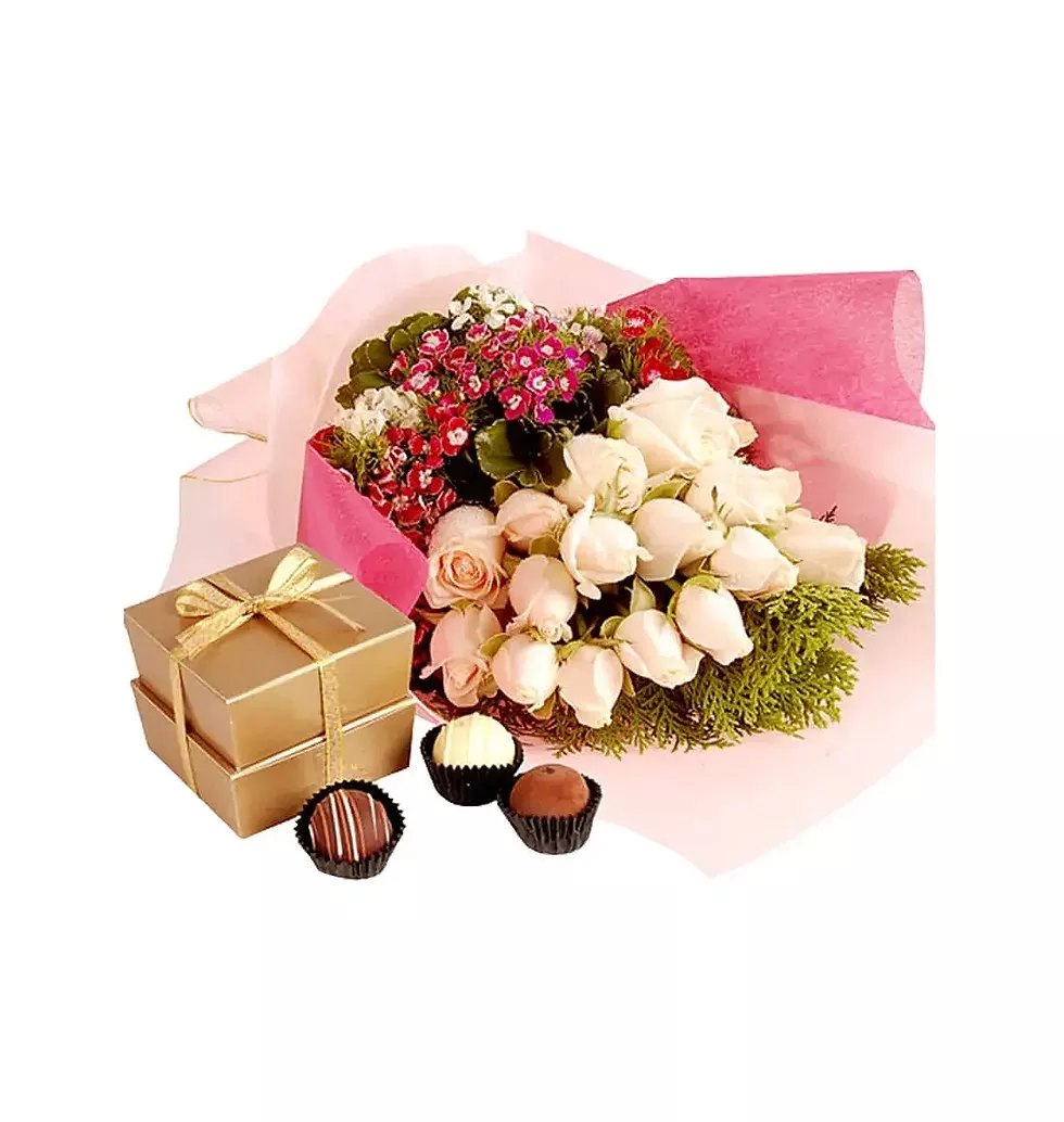 Pralines with Bouquet of Flowers